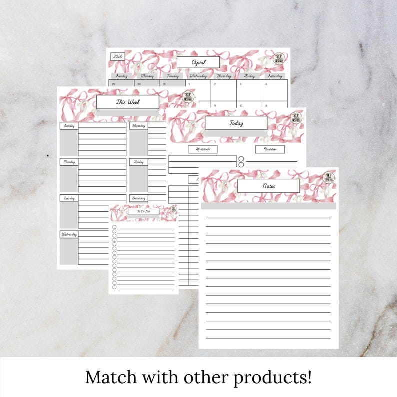 Timetable Bows Notes Pink Bows Spring 2026 Notes Page Instant Digital Download Printable ...