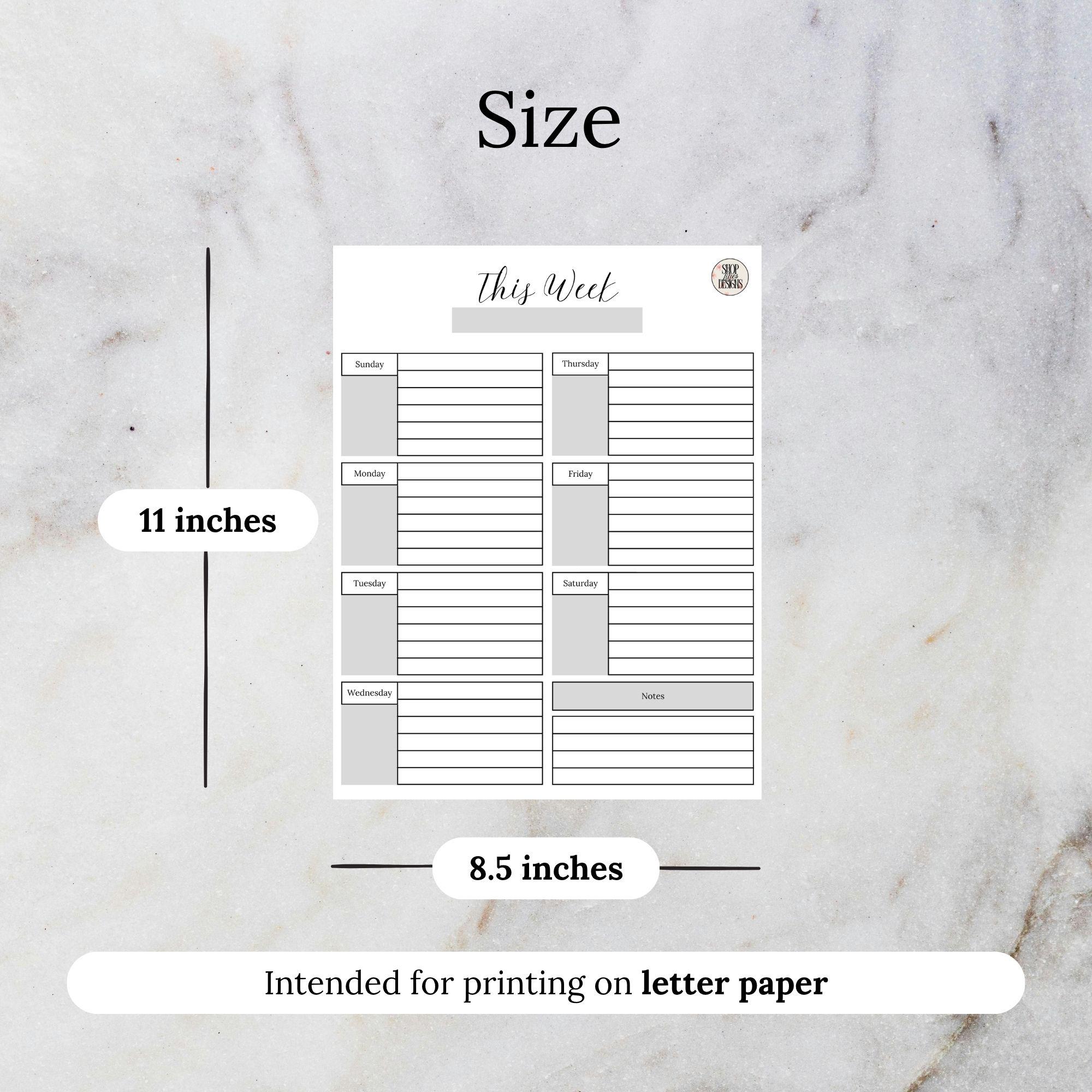 Weekley Planner Cursive Weekly Planner Black and White Minimalist Cursive: Sunday Start ...