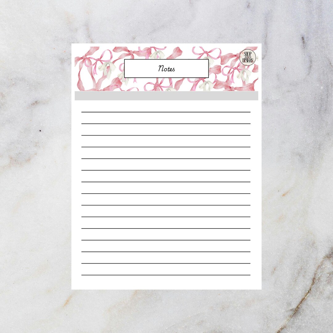 Pink Bows Spring 2026 Notes Page Instant Digital Download Printable - Etsy