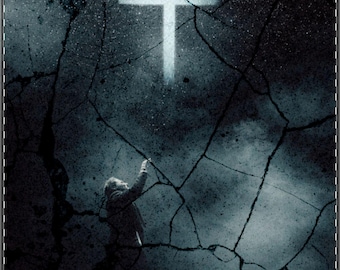 Dark Gothic Cross Poster, Satin Wall Art, Moody Religious Grunge Decor