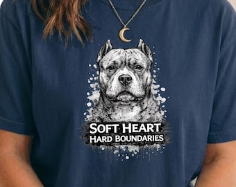 Camiseta Corazón Suave Límites Duros, Camiseta Perro Pitbull, Camiseta Salud Mental, Camiseta Colores Cómodos, Regalo para una Personalidad Fuerte