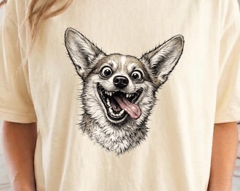 Camiseta con estampado de Corgi desquiciado, regalo divertido para amantes de los perros, arte de cachorros caóticos, ropa para amantes de los animales de Comfort Colors, Corgi con exceso de cafeína