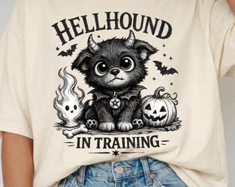 Hellhound In Training Shirt for Dog Lovers, Cute Halloween Dog Tee, Gothic Puppy Tshirt, Spooky Season Gift, Fall Graphic Sweatshirt