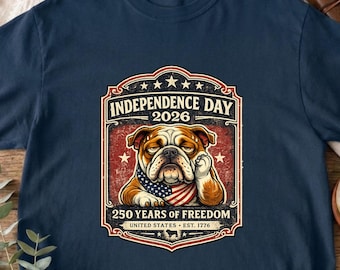 Camiseta del Día de la Independencia 2026, Camiseta patriótica divertida con bulldog, Camiseta para perros del 4 de julio, Gráfico vintage de EE. UU., Camiseta Comfort Colors