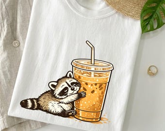 Raccoon Coffee Shirt, Cute Animal Tee, Cozy Aesthetic Shirt, Coffee Lover Gift, Funny Raccoon Tee, Comfort Colors T Shirt