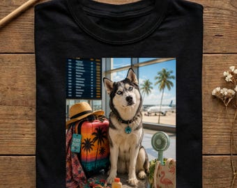 Husky Vacation Shirt, Funny Travel Dog Tee, Airport Husky Graphic Sweatshirt, Gift for Husky Lover, Summer Travel Tshirt, Beach Dog