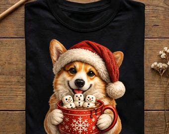 Christmas Corgi Shirt, Cute Holiday Gift for Corgi Mom, Cozy Hot Cocoa Dog Lover Tee, Winter Puppy Sweatshirt, Festive Apparel