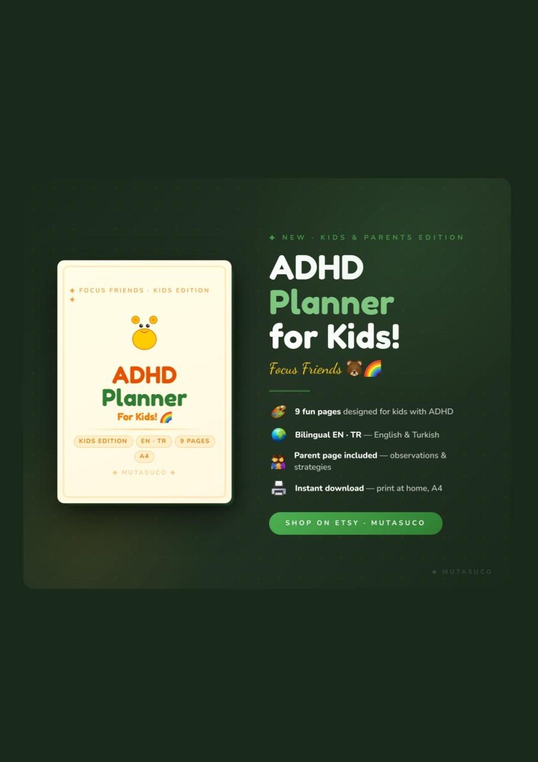 ADHD Planner Printable | Kids | Daily Planner for Children | Bilingual ...