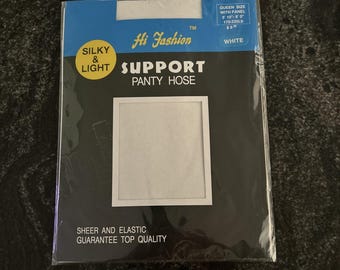 Medias panty vintage de alta costura con soporte, fabricadas en Corea, talla Queen 70666, color blanco.