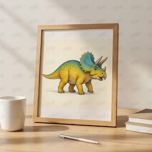 Triceratop kids wall art, Colorful Dinosaur, Dinosaur Boy Set, Dino Vintage Style, Decor Jurassic Park, Prints T-Rex, Dinosaur Decor