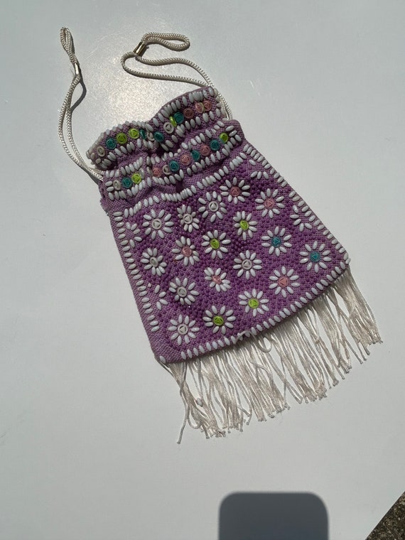 Vintage Boho Beaded Satchel purse / Drawstring - image 7