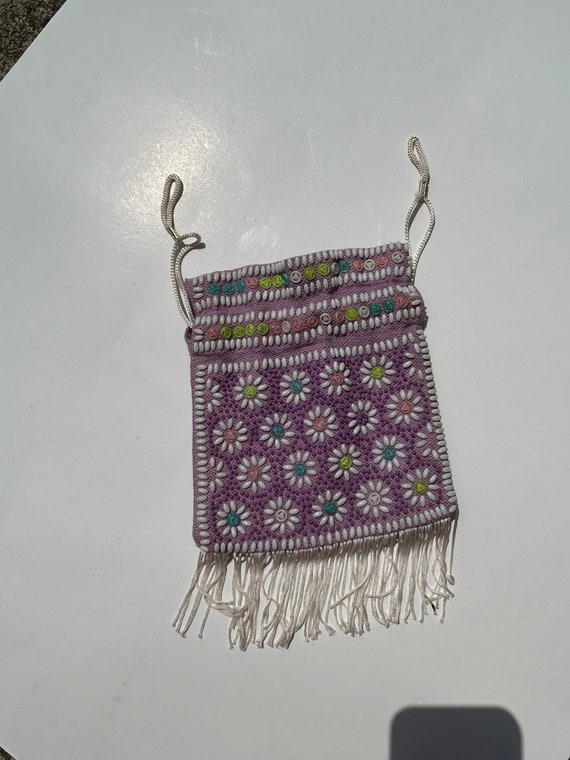 Vintage Boho Beaded Satchel purse / Drawstring - image 3