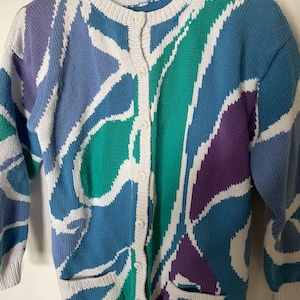 Vintage 1980s/ 1990s colorful cotton Cardigan / sweater image 1