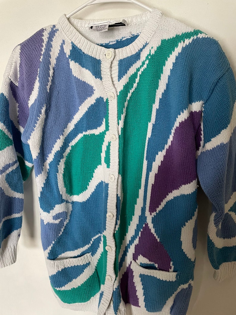 Vintage 1980s/ 1990s colorful cotton Cardigan / sweater image 1