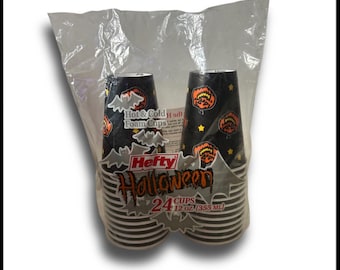 Vintage 2000 Hefty Halloween Pumpkin Cups 24 Made In USA 90's Party Cups