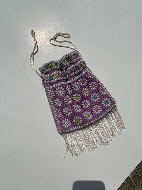 Vintage Boho Beaded Satchel purse / Drawstring - image 8
