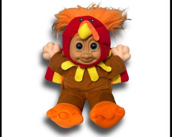 Vintage Russ Troll Kidz Wishbone Doll Wearing Turkey Costume 12” Thanksgiving