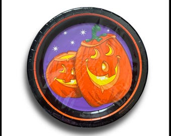 Vintage 90s Halloween Paper Plates (14) Plate Set Jack-o-Lantern *SEALED*