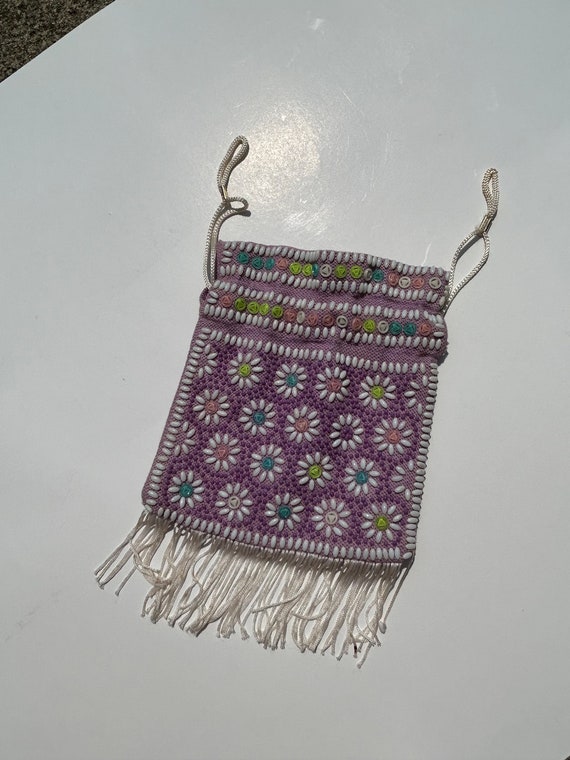 Vintage Boho Beaded Satchel purse / Drawstring - image 2