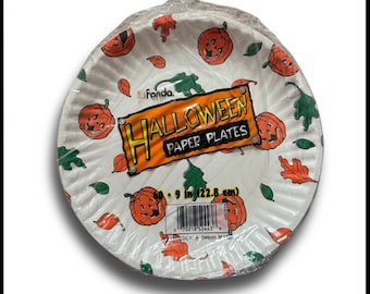 NIP Vintage 90's Halloween Pumpkin Jack-O-Lantern Paper Plate 9 inch USA 40