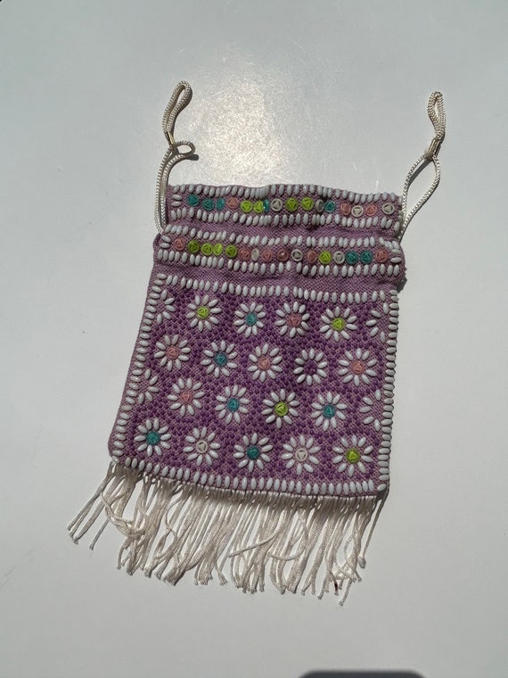 Vintage Boho Beaded Satchel purse / Drawstring - image 1