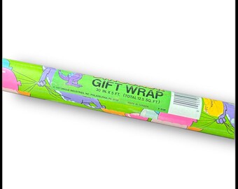 NIP Vintage 1987 Dinosaur Birthday Wrapping Paper /Kids Toys R Us / Party
