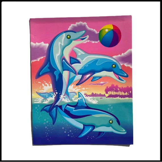 Vintage Lisa Frank Stationery Set Spotted Dolphins Suni Echo  Lisa Frank dolphin paper and 2 envelopes. main image 1