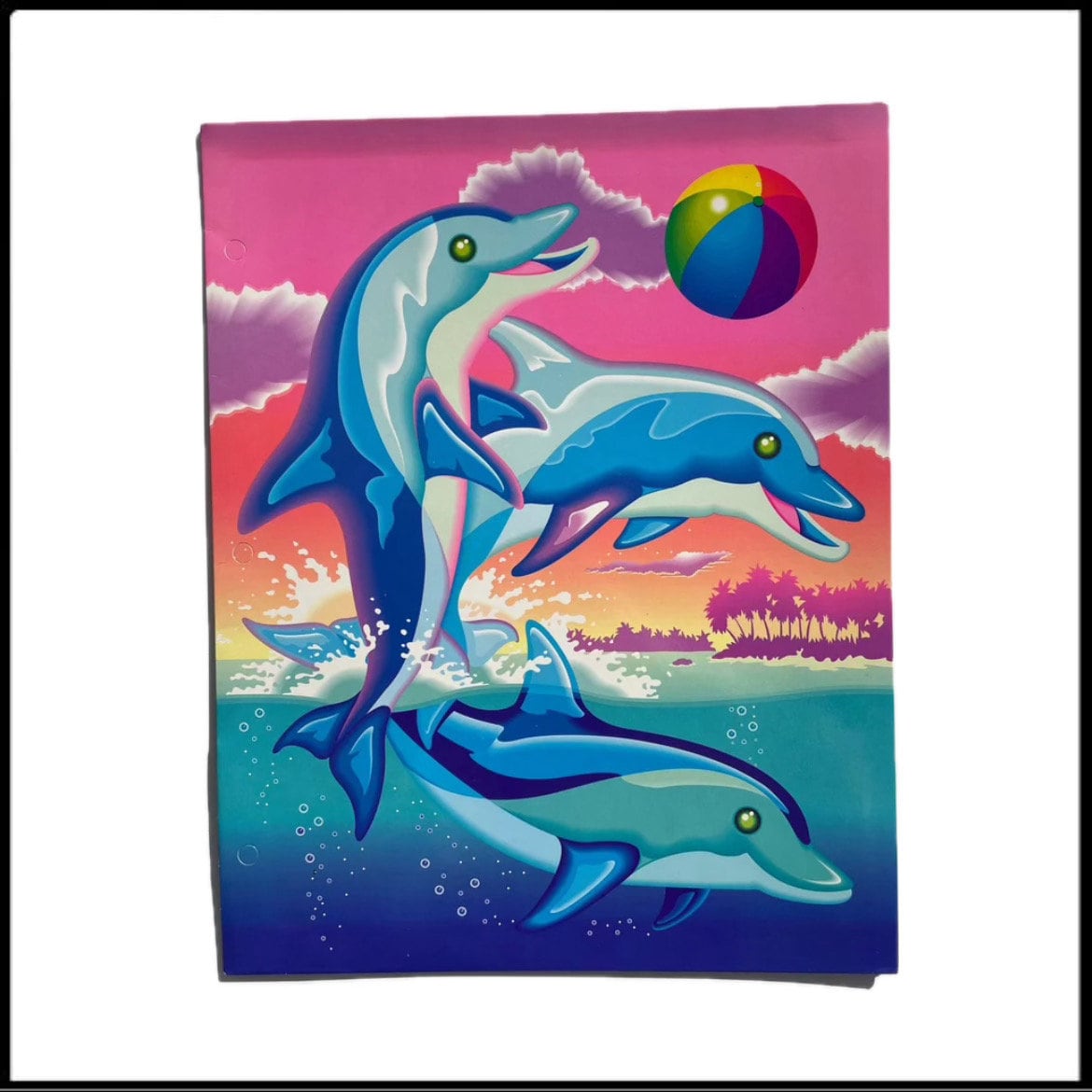 Vintage 1990s Lisa Frank Playing Dolphins Unpunched Folder