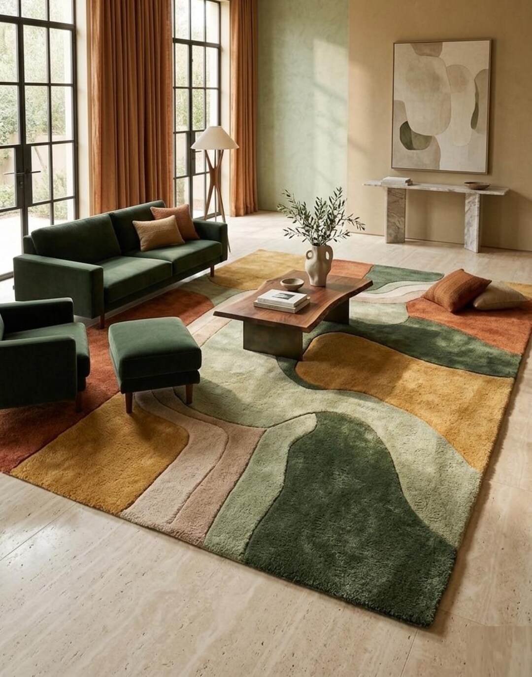 Abstract Mid Century Modern Rug | Organic Geometric Area Rug | Sage ...