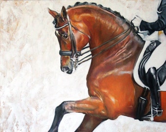 Original Oil Painting of Equestrian Sport: Dressage Horse and Rider