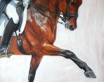 Original Oil Painting of Equestrian Sport: Dressage Horse and Rider