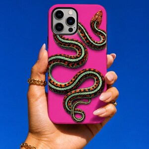 Snabbrosa iPhone-skal med ormmotiv, vintage västerländskt reptilfodral, skyddande tillbehör