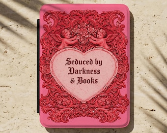 Funda para Kindle de estilo gótico atrevido, corazón de querubín rosa y rojo, portada moderna para lectores amantes de los libros.
