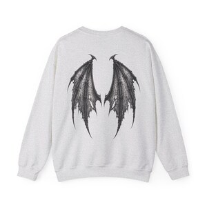 Devilish Bat Wings Gothic Crewneck Sweatshirt, Oversized Streetwear Top image 10