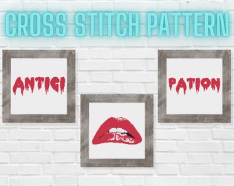 Antici....Pation + Lips Cross Stitch Pattern Set