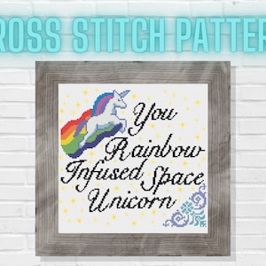 Rainbow Infused Space Unicorn Cross Stitch Pattern