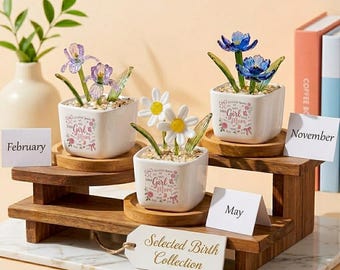 Personalized Girl Mom Glass Birth Month Flower Pot Mom of Girls Birthday Desk Planter Coquette Mama First Mother's Day Gift TD-0416-PYE3