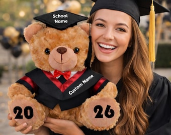 Personalized Graduation Bear 2026 with Name, Custom Grad Teddy Bear, Class of 2026 Gift, Plush Graduation Kindergarten Preschool Keepsake