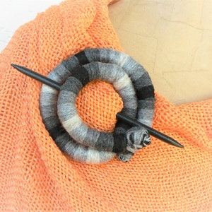 Round bun holder, Black and gray hair barrette, Stick slide fork, Flexible hair clip, Statement shawl brooch, Bold ponytail clamp image 10