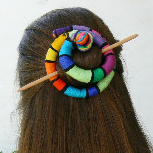 RESERVED for Judi - Hair stick, Barrette, Fascinator, Shawl brooch, Hair accessory, Rainbow colors
