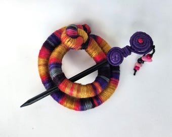 Textile Hair Barrette with Ornate Stick, Multicolor Bold Bun Holder
