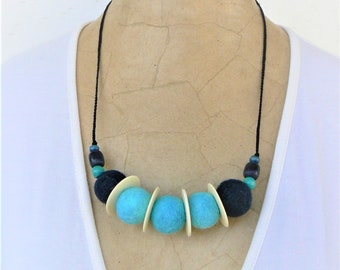 Turquoise Felt Bib Necklace: Boho Chic Indie Style
