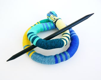 Colorful Textile Hair Barrette: Flexible Bun Wrap, Shawl Pin