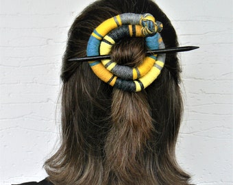 Round Hair Slider: Textile Bun Wrap with Stick Clip