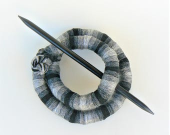 Black & Gray Bun Holder: Flexible Hair Stick Slide
