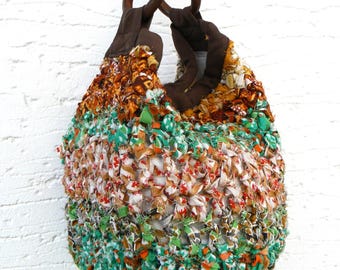 Crochet Cotton Tote Bag: Rustic Shoulder Handbag with Adjustable Strap