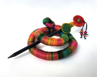 Large Textile Hair Barrette, Ornate Stick Slide, Bright colors Fascinator