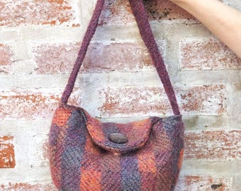 Handmade Felted Wool Handbag with Antique Button