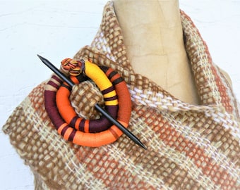 Bright shawl brooch, Statement hair barrette, Ponytail holder, Stick slide fork, Geometric hair clip, Bold bun hair, Flexible clamp