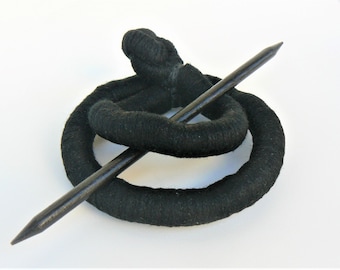 Black Hair Barrette: Round Fascinator, Bun Holder